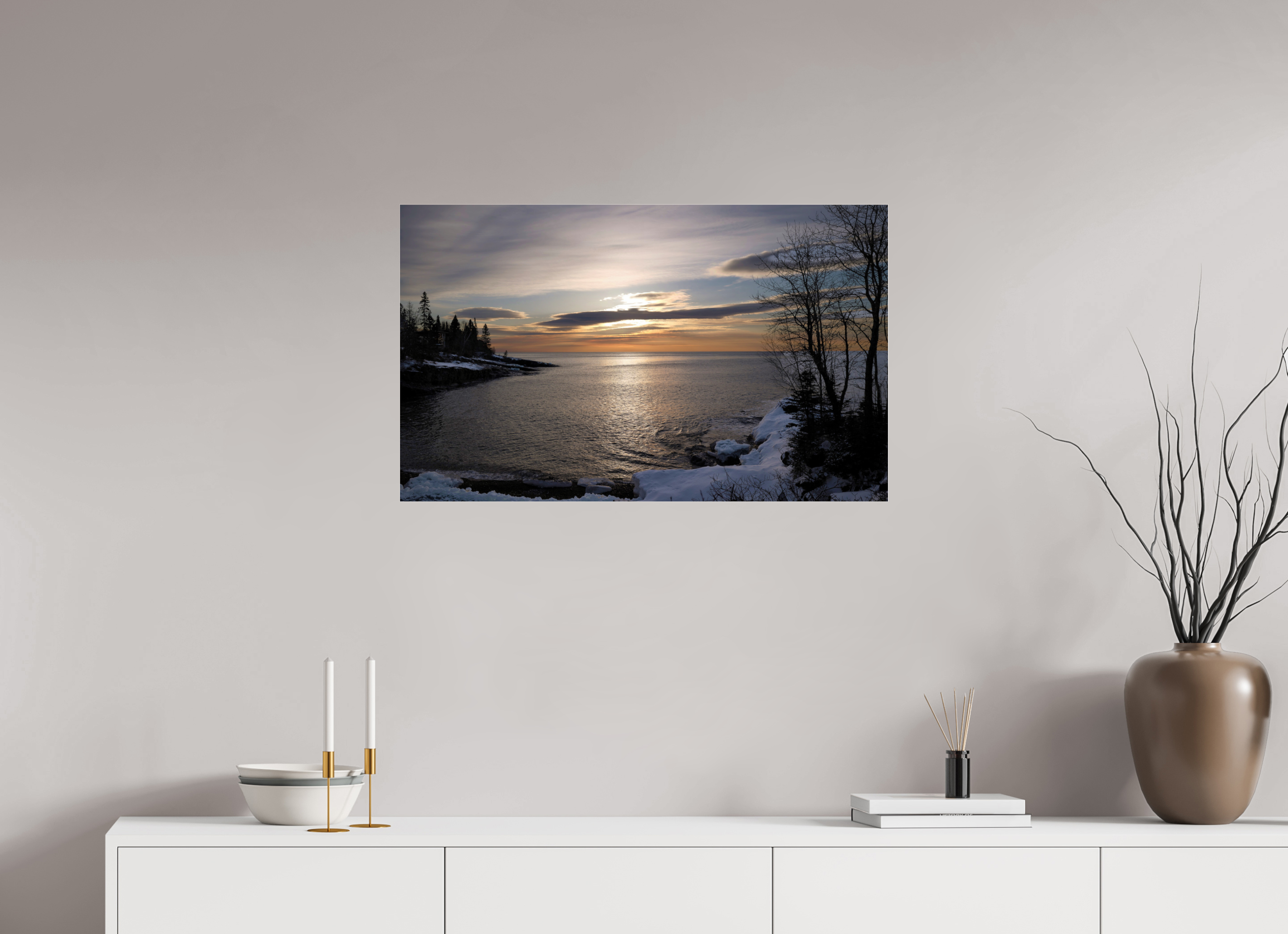 32.9 x 20″, Photo Print Under Acrylic Glass Lake Superior Sunrise on acrylic glass