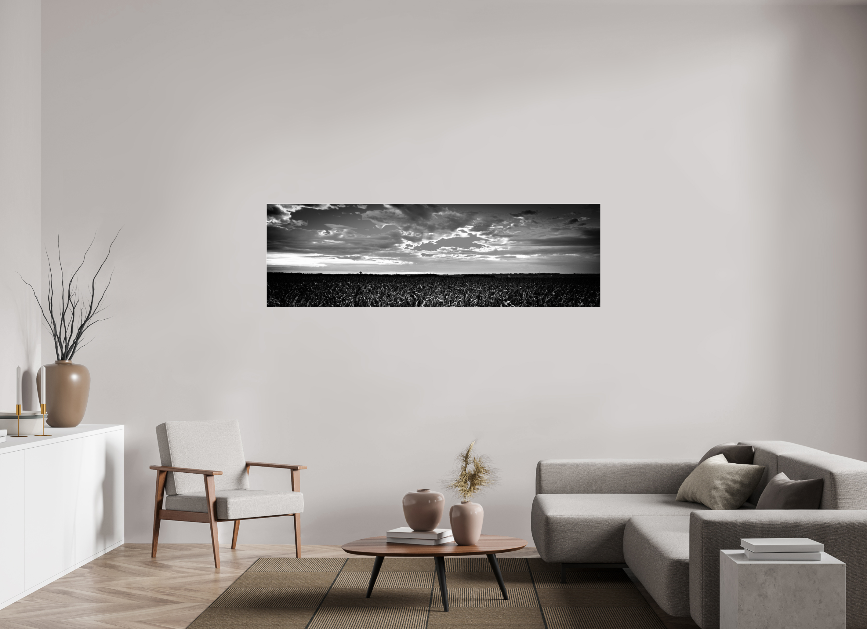 77.7 x 24″, Photo Print Under Acrylic Glass Cornfield Sunset on acrylic glass