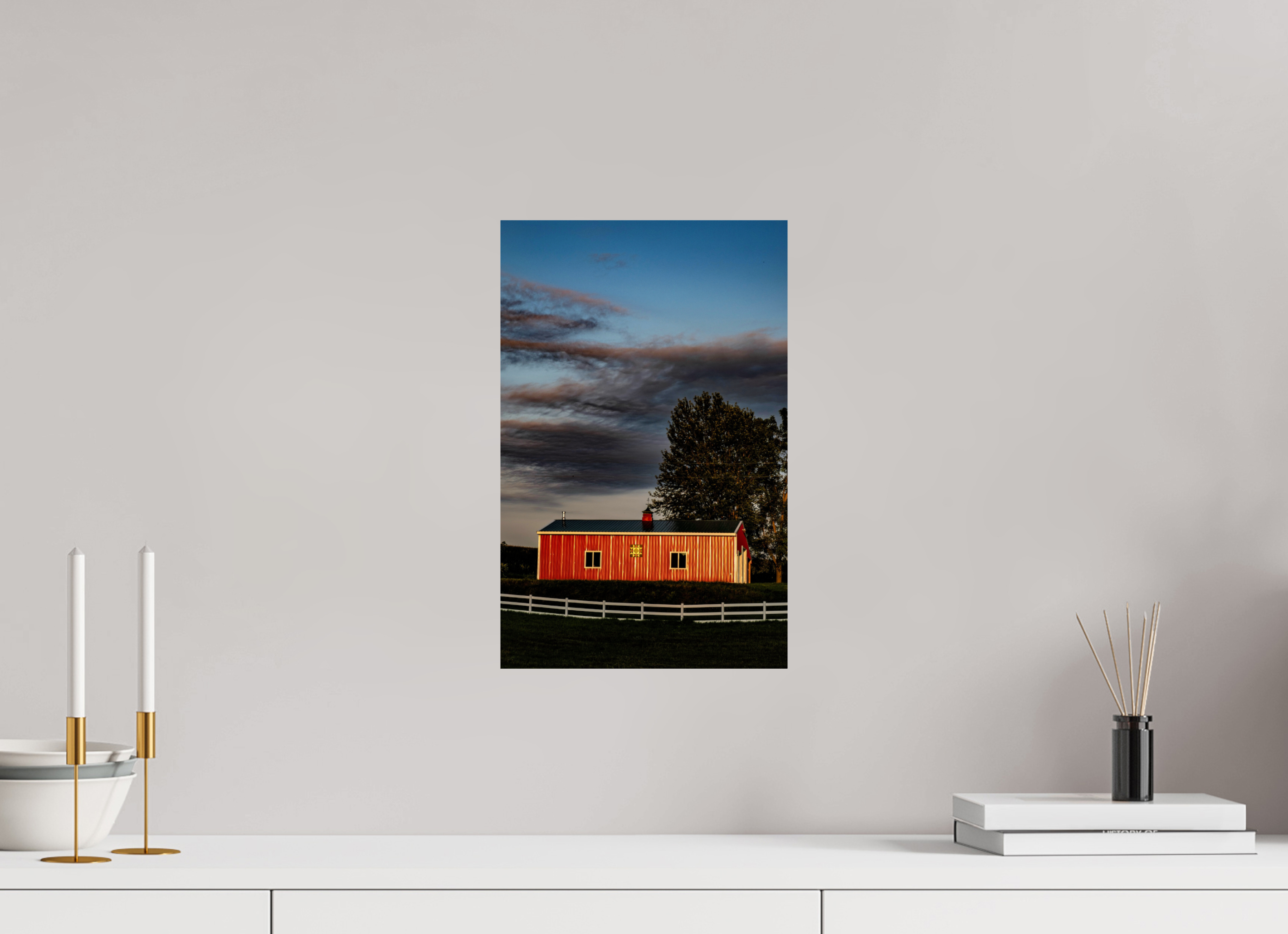 10 x 15.6″, Hahnemuhle FineArt Pearl Paper Barn at Sunset on Hahnemuhle FineArt Pearl Paper