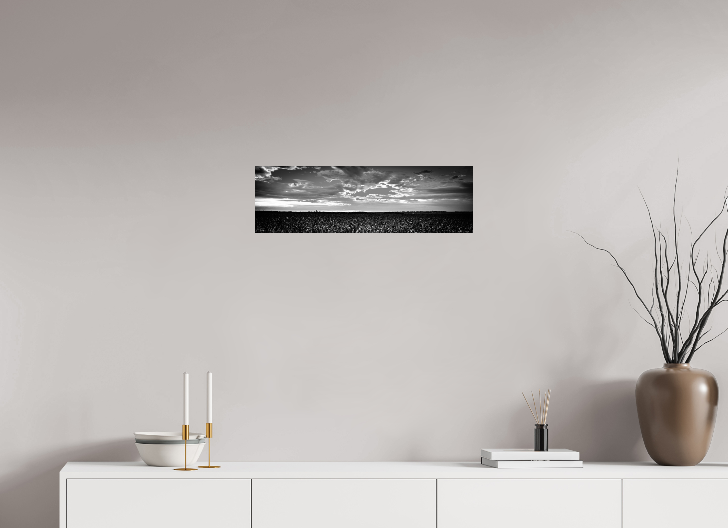 25.9 x 8″, Photo Print Under Acrylic Glass Cornfield Sunset on acrylic glass