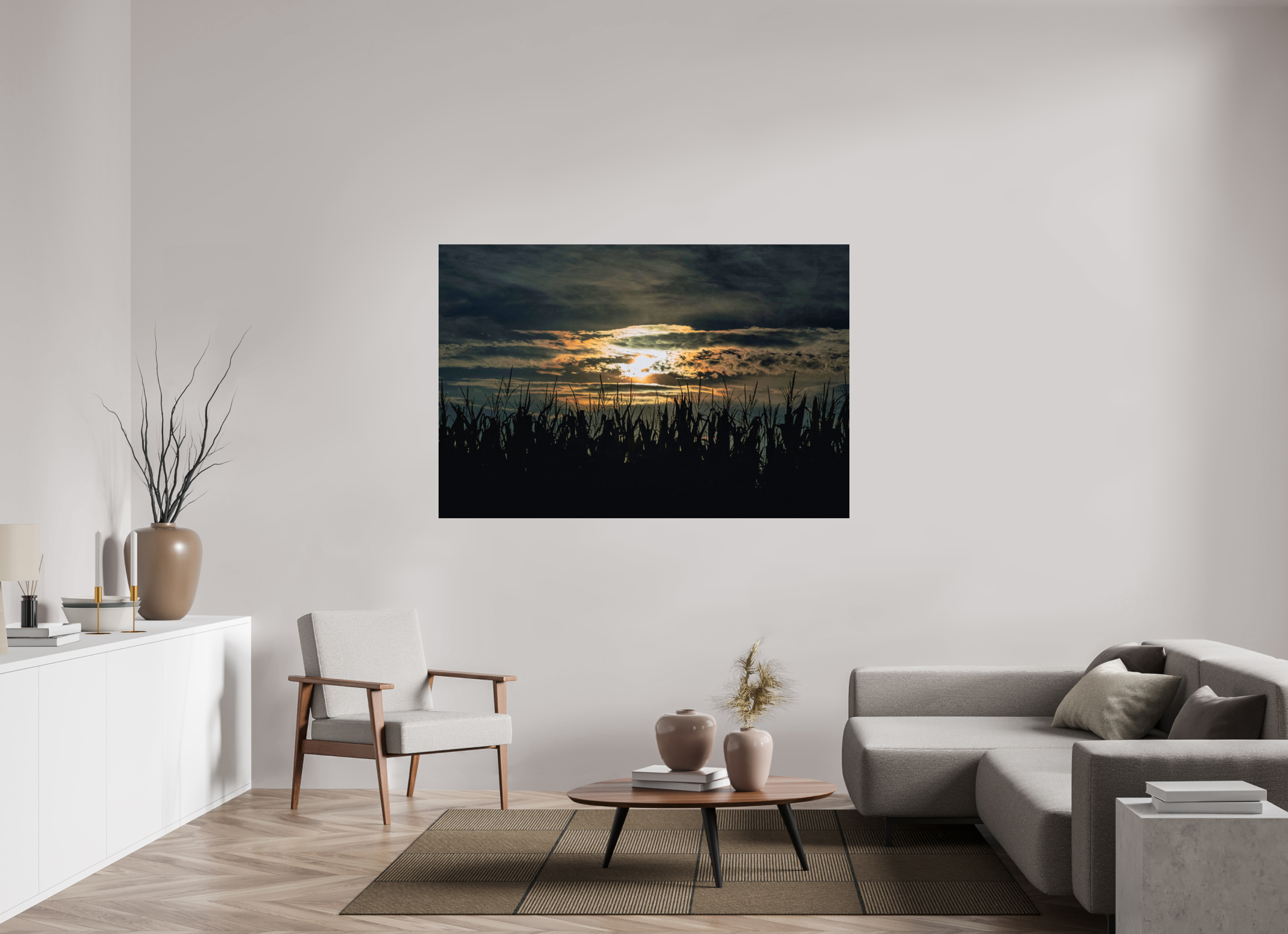 66 x 44″, Photo Print Under Acrylic Glass Corn at Sunset on acrylic glass