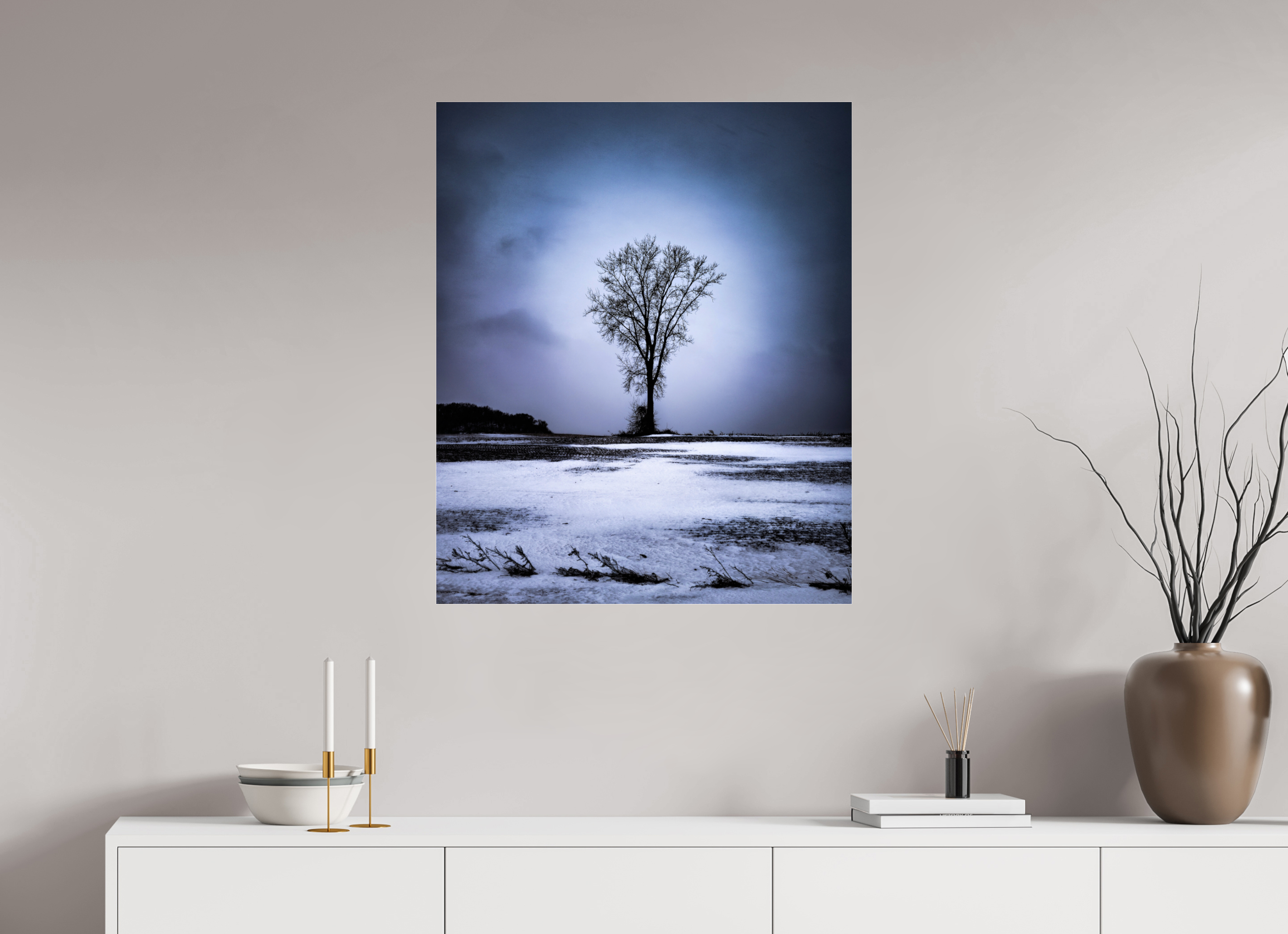 28 x 33.8″, Photo Print Under Acrylic Glass Minnesota Winter Tree on Acrylic Glass