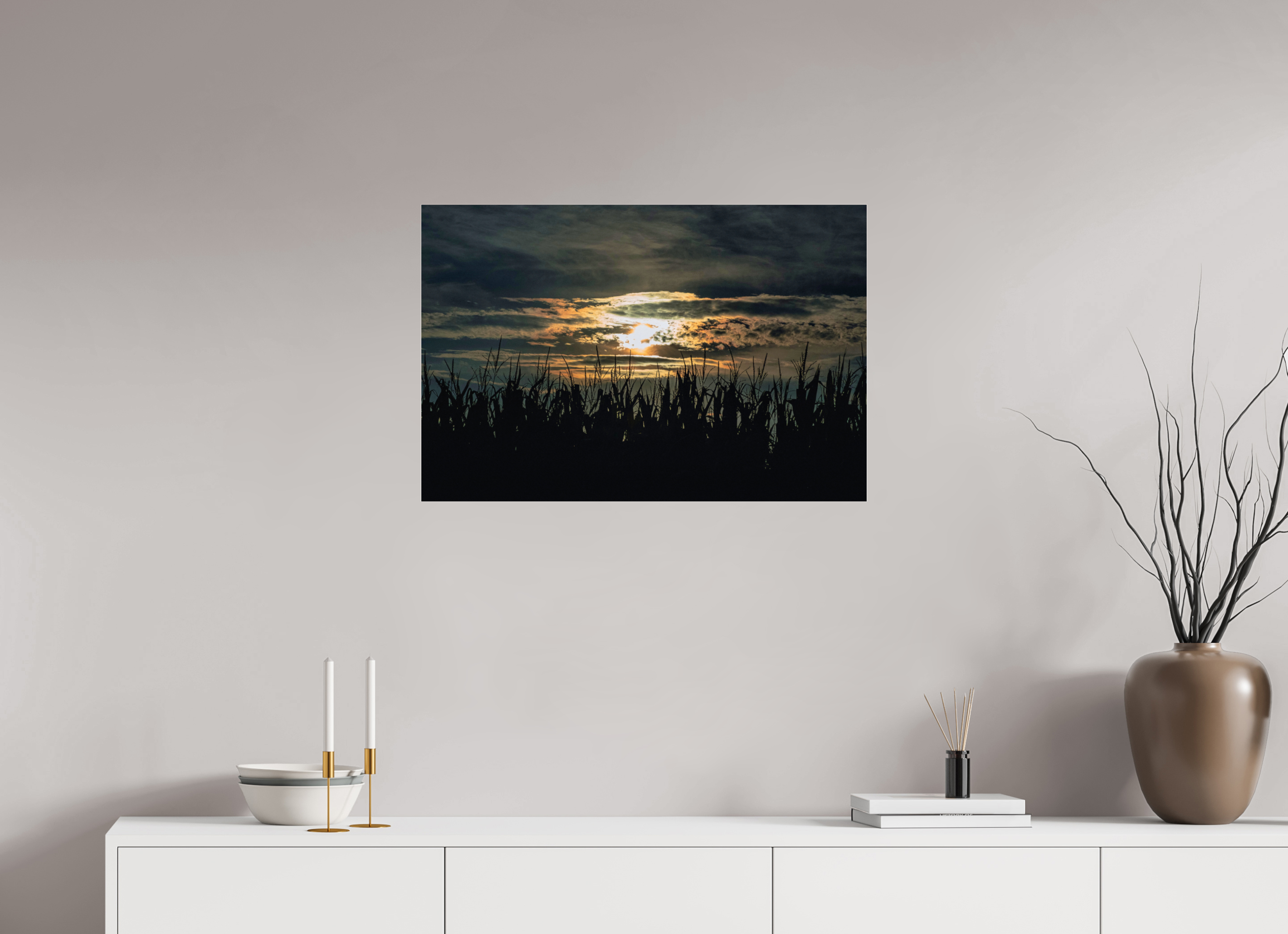 30 x 20″, Photo Print Under Acrylic Glass Corn at Sunset on acrylic glass