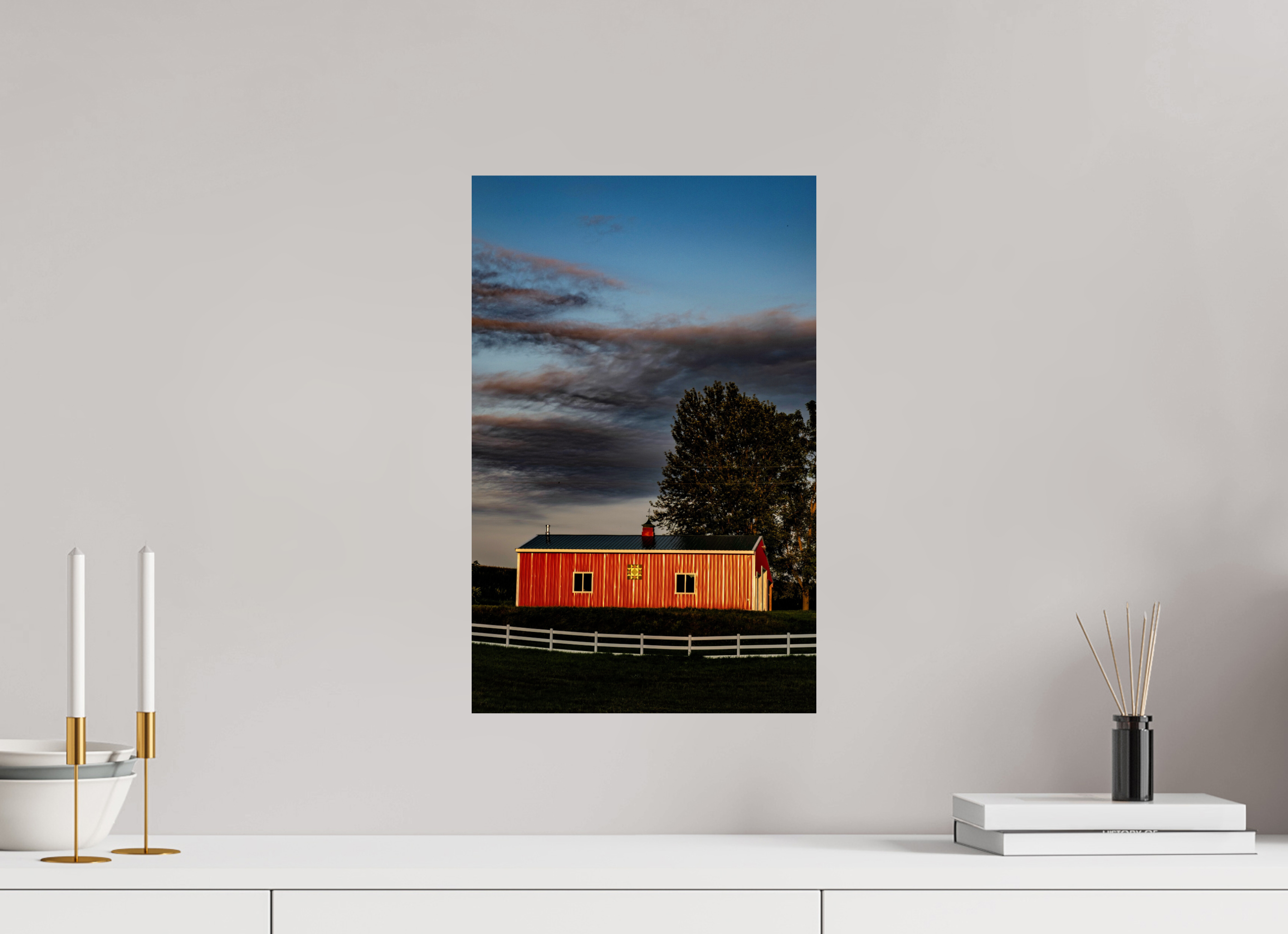 12 x 18.7″, Hahnemuhle FineArt Pearl Paper Barn at Sunset on Hahnemuhle FineArt Pearl Paper