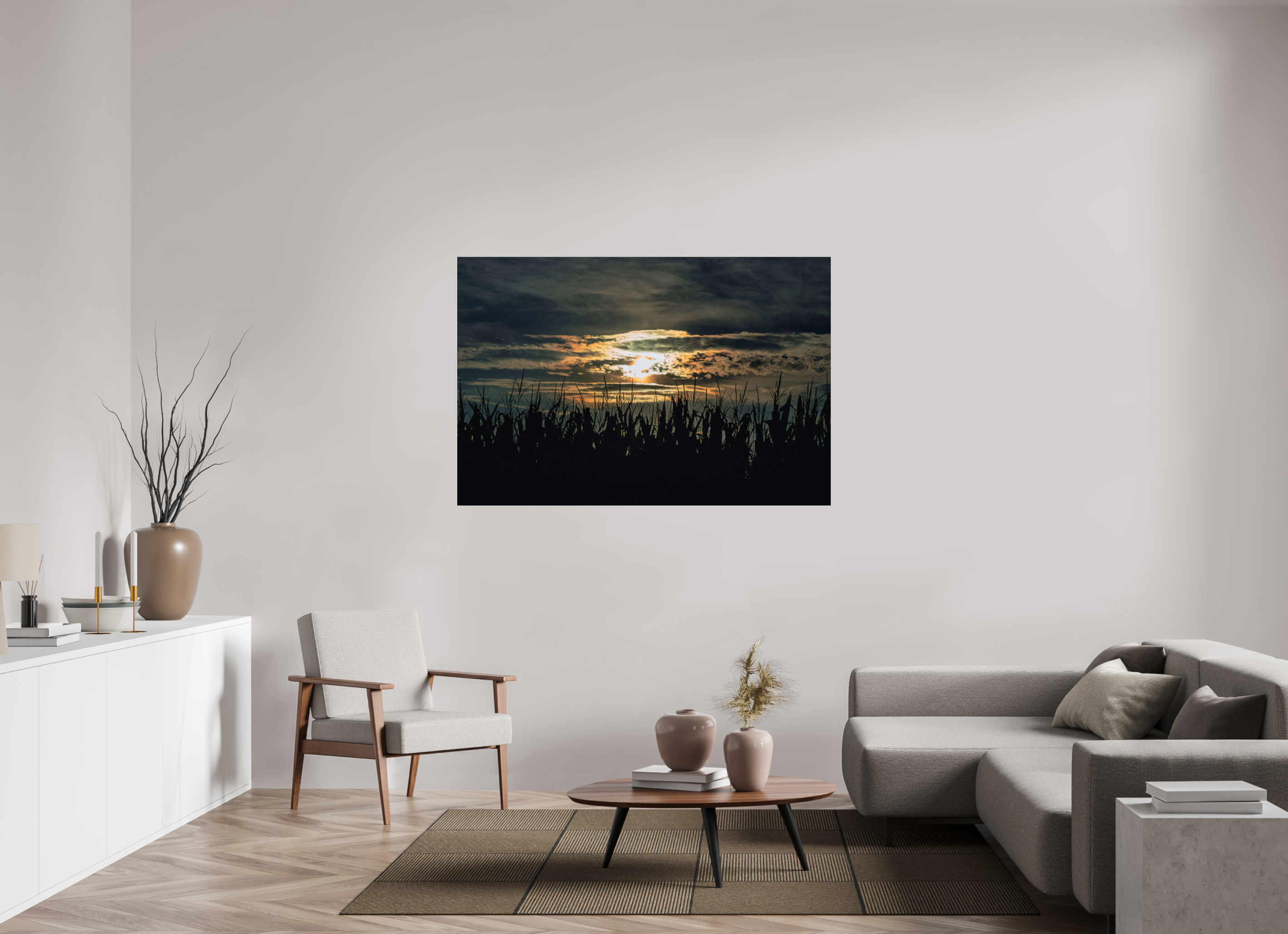 60 x 40″, Photo Print Under Acrylic Glass Corn at Sunset on acrylic glass
