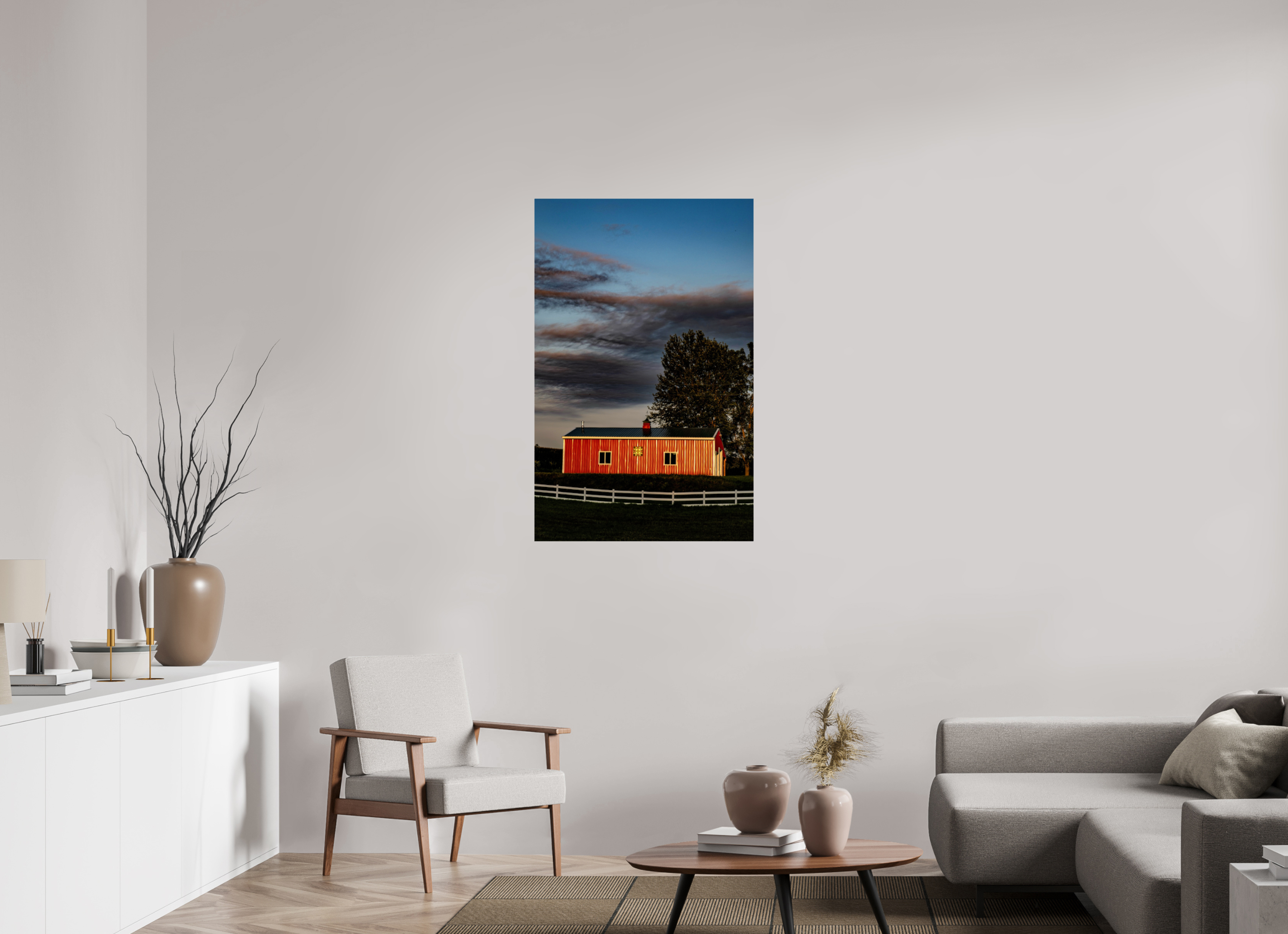28 x 43.8″, Hahnemuhle FineArt Pearl Paper Barn at Sunset on Hahnemuhle FineArt Pearl Paper
