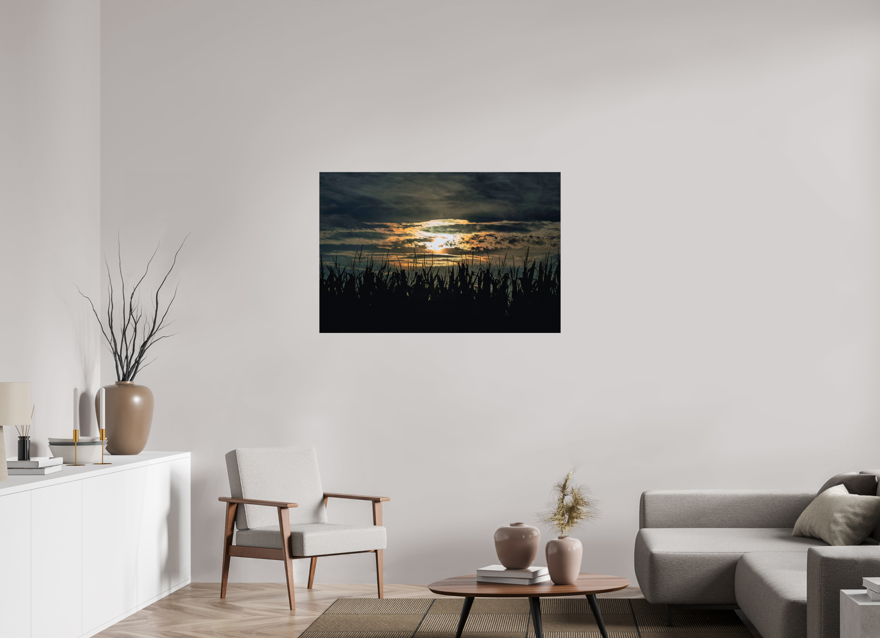 45 x 30″, Photo Print Under Acrylic Glass Corn at Sunset on acrylic glass