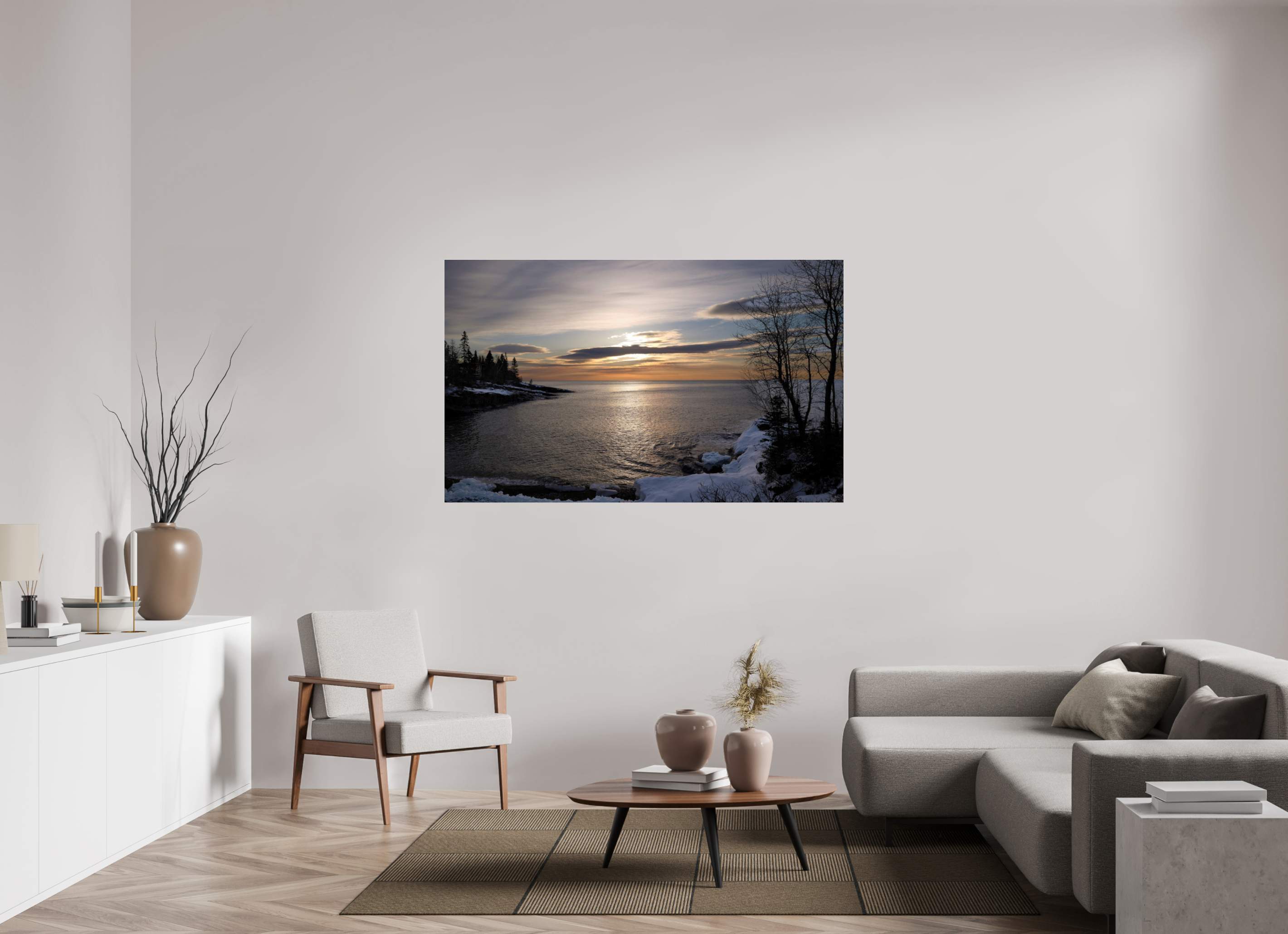 64.1 x 39″, Photo Print Under Acrylic Glass Lake Superior Sunrise on acrylic glass
