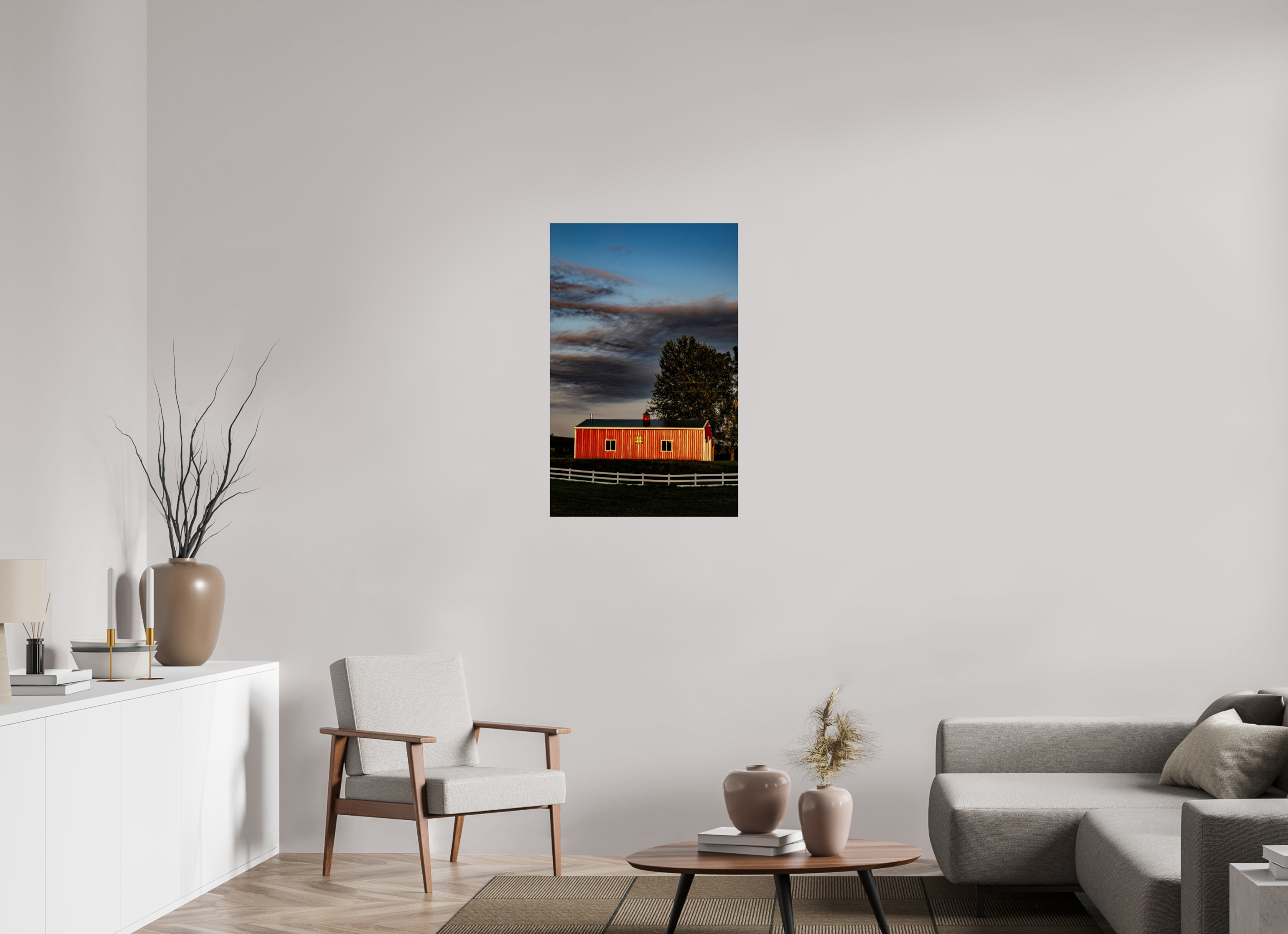 24 x 37.5″, Hahnemuhle FineArt Pearl Paper Barn at Sunset on Hahnemuhle FineArt Pearl Paper